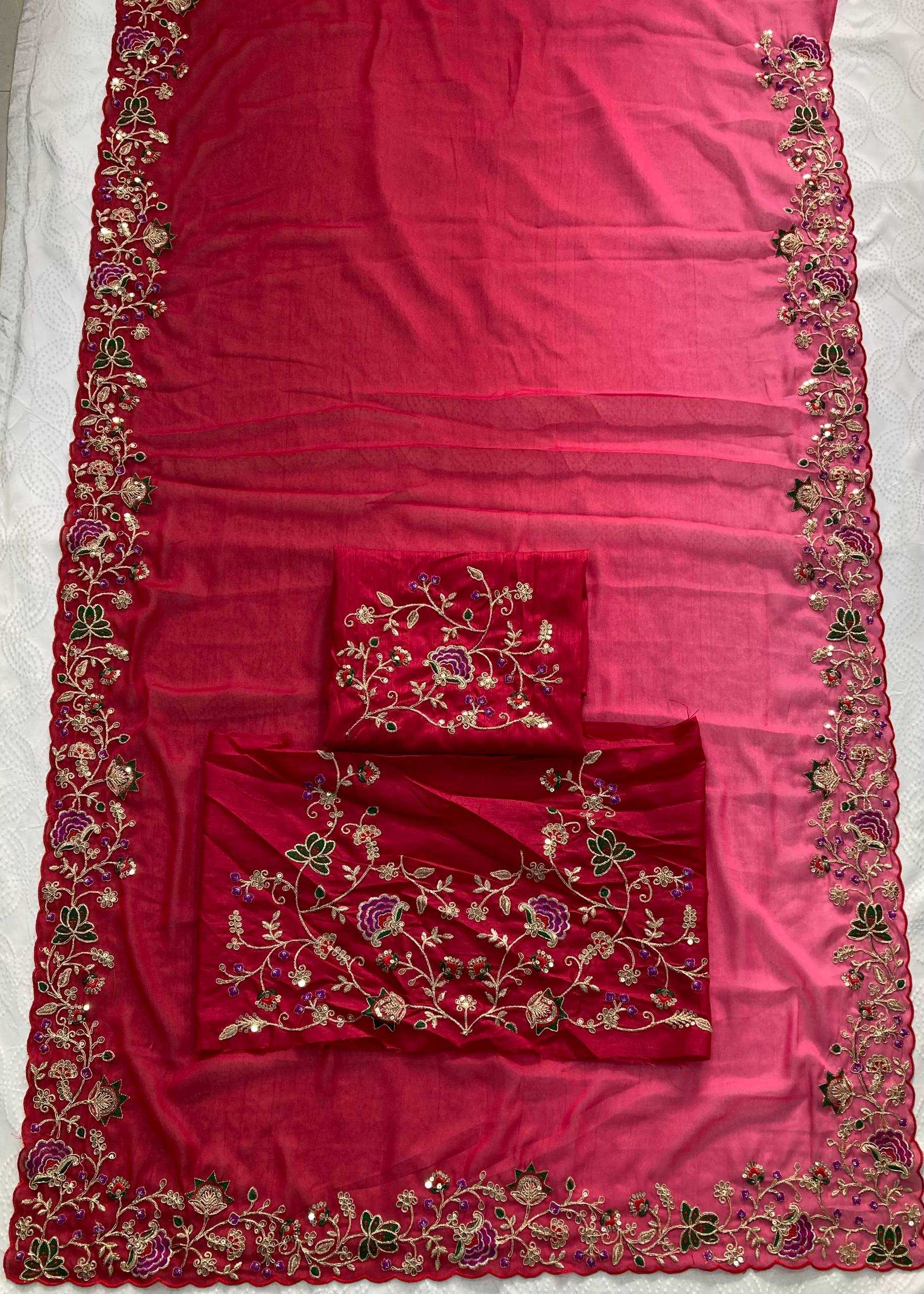 Georgette  Embroidered Cutwork Saree